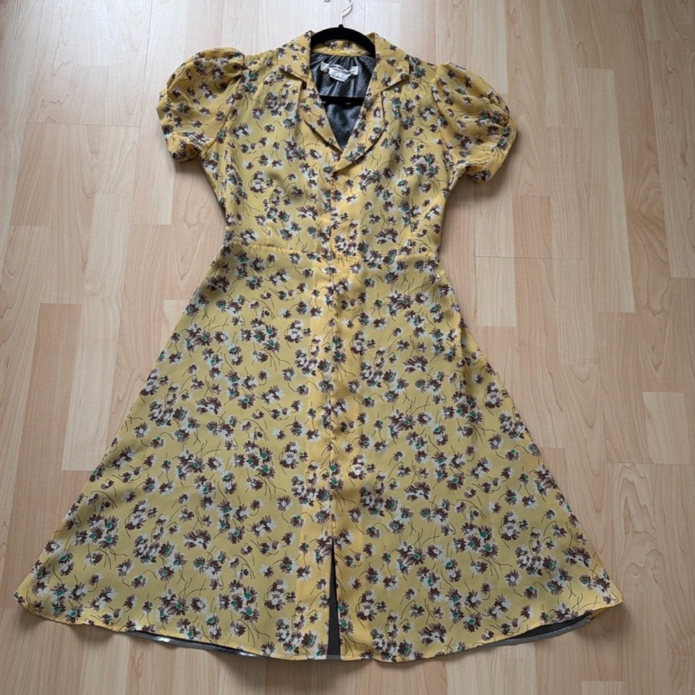 JUNYA WATANABE COMME DES GARCONS yellow silver floral print DRESS 2015, size L - Picture 3 of 14